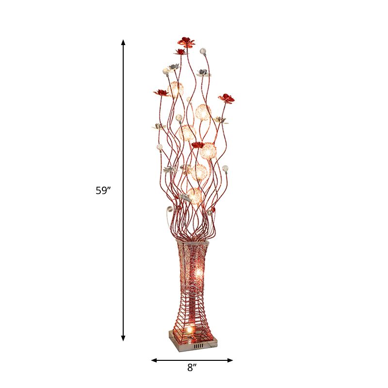 Metálico Red Floret Lighting Trapezoid LED Decoración Lámpara de pie con diseño de ramas de árbol