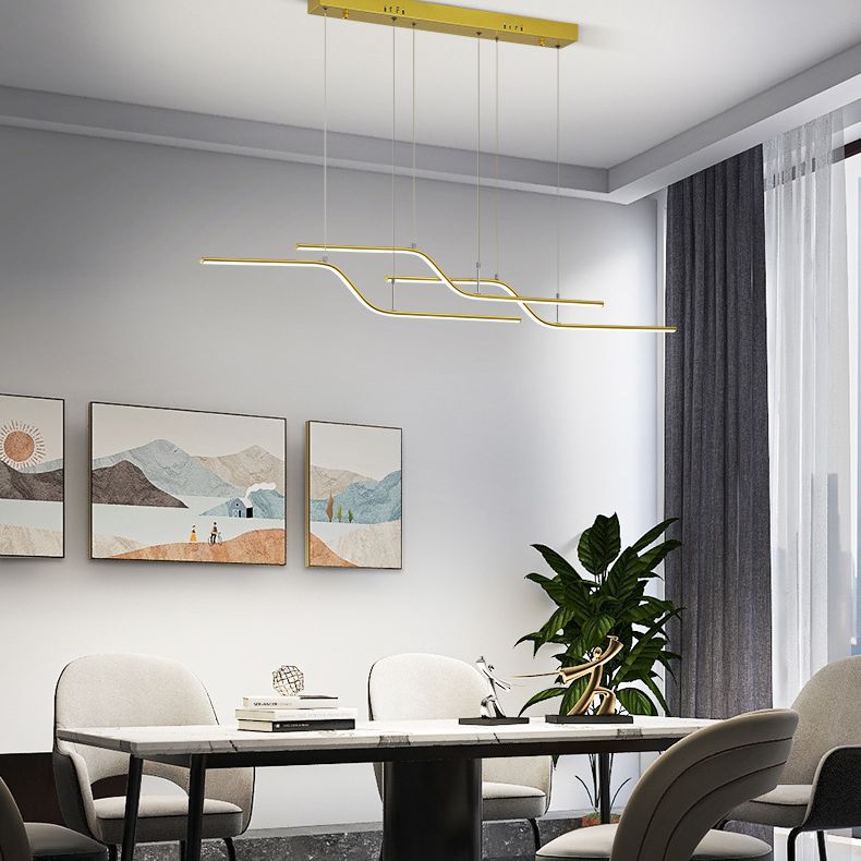 Ultra-modern Linear Hanging Chandelier Metallic Hanging Lamp with Hanging Cord for Restaurant