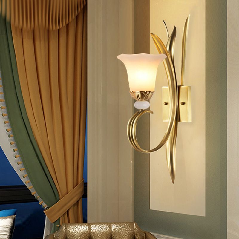 Finitura in ottone 1/2 luci a muro di montaggio a muro in stile vintage in vetro smerigliato per il corridoio