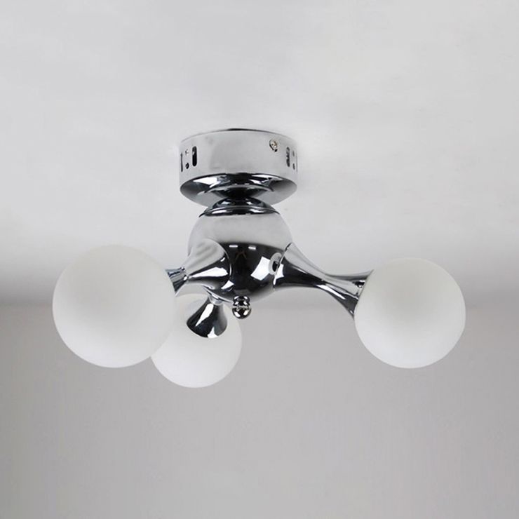 Molecular Semi Flush Light Nordic Style Frosted Glass 3 Lights Ceiling Mounted Light in Chrome/White for Living Room