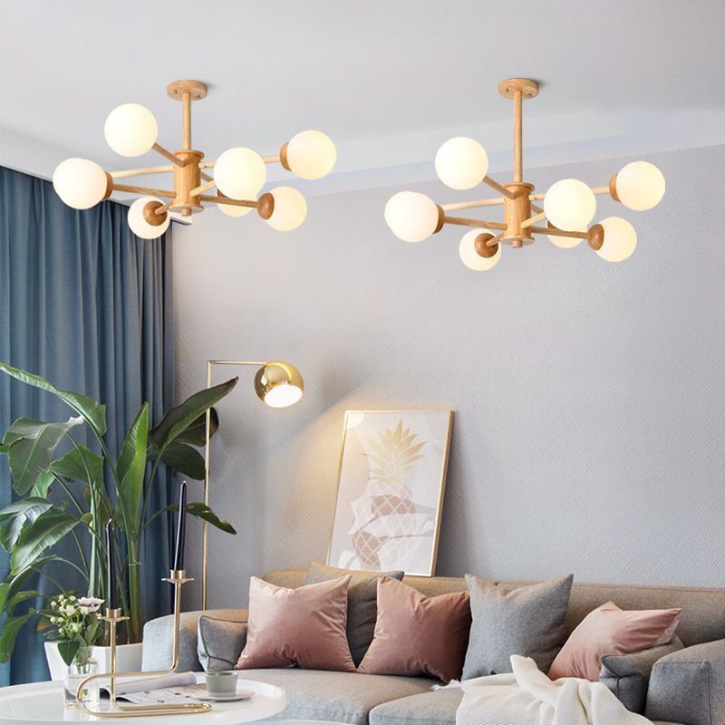 Zeitgenössische hölzerne Kronleuchter Decke Hängende Leuchte mit einstellbarem Federdraht