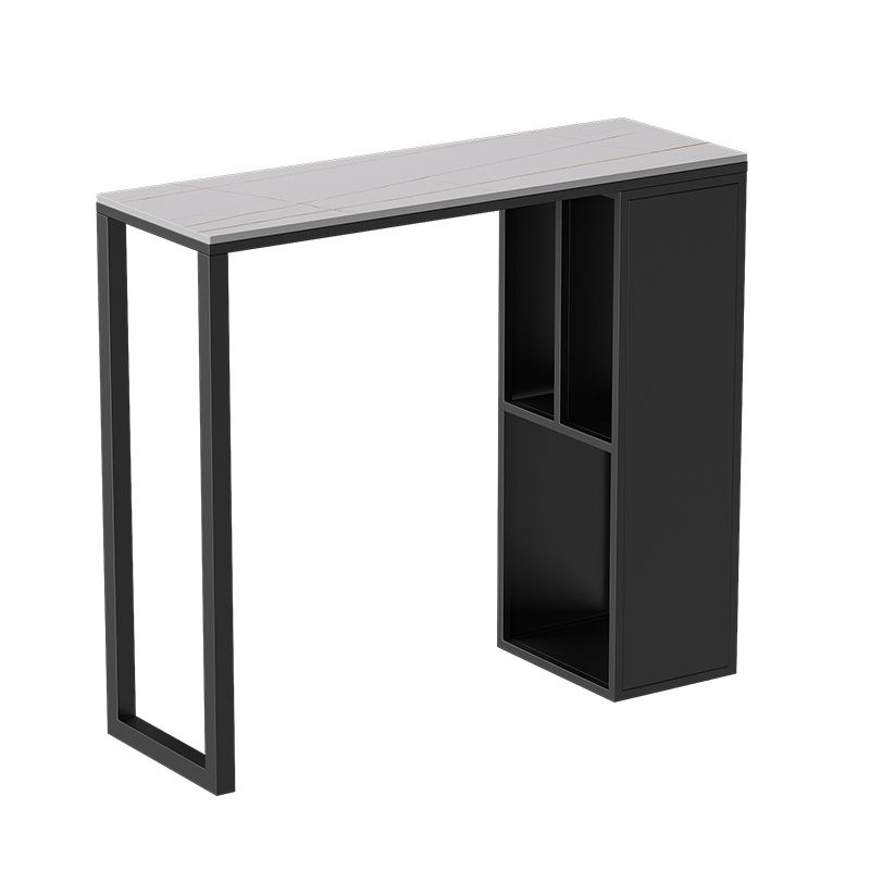 Modern Rectangle Bar Dining Table Stone and Metal Bar Table with Storage Base