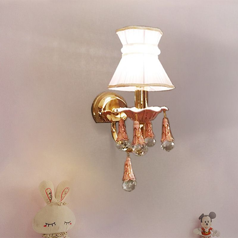 Cone Wall Mount Light Kids Fabrics 1 bomba Rosa/lámpara montada en la pared azul con decoración de órbita de cristal facetado