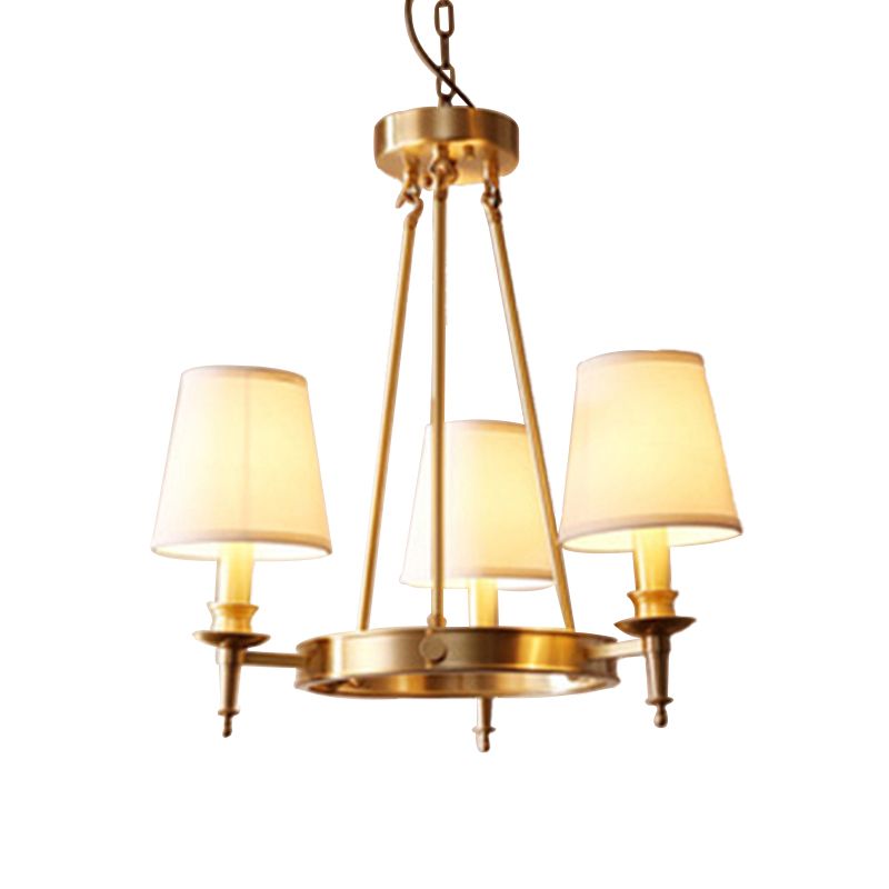 Gold Finish 3/6/8-Light Hanging Lamp Antiqued Fabric Cone Shade Chandelier Light Fixture