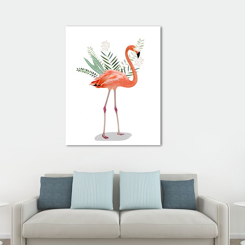 Flamingo and Leaves Wrapped Canvas Pink Tropical Wall Art Decor for Drawing Room