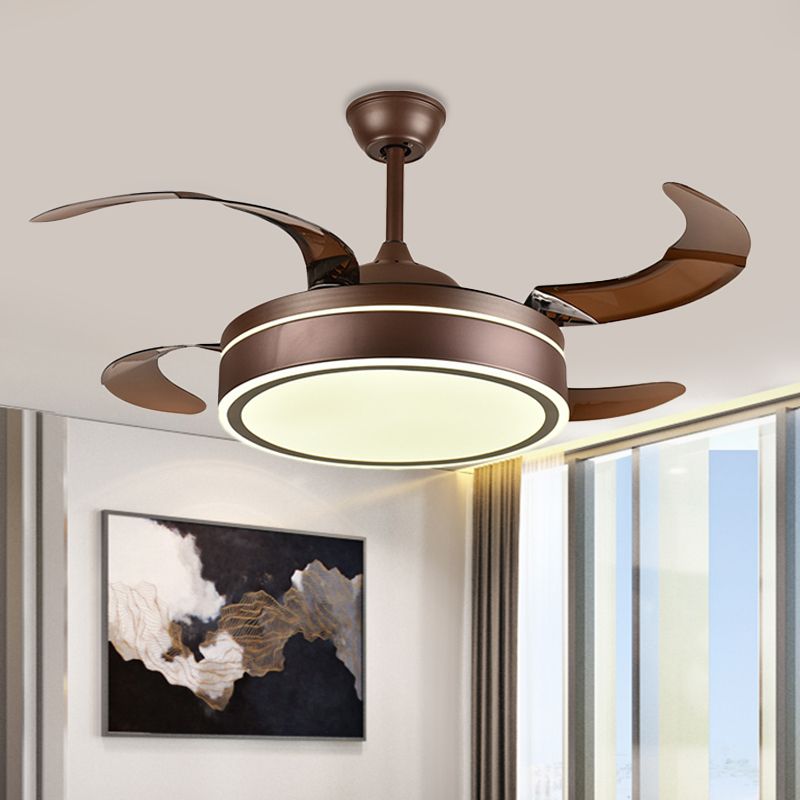 Koffiering plafondventilator licht minimalisme acryl led woonkamer semi montage verlichting met 4 bruine messen, 42 "breedte