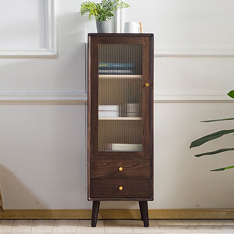 Modern Glass Paned Accent Cabinet 1-Door Solid Wood Chest with 2 Drawers