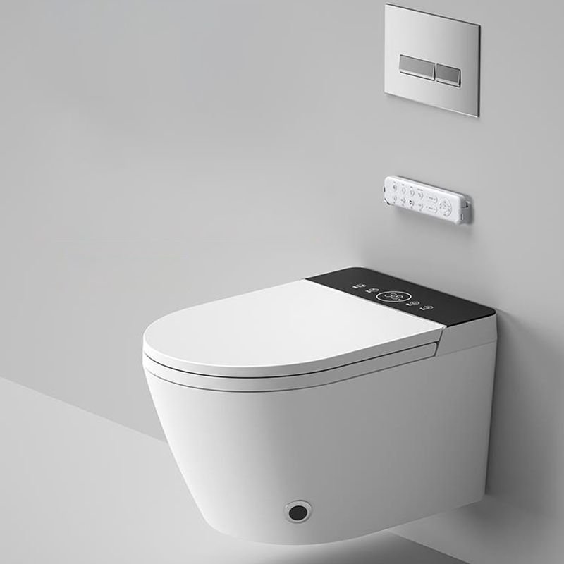 Elongated Smart Bidet Wall-Mounted White Ceramic Foot Sensor Flush Heated Seat Bidet