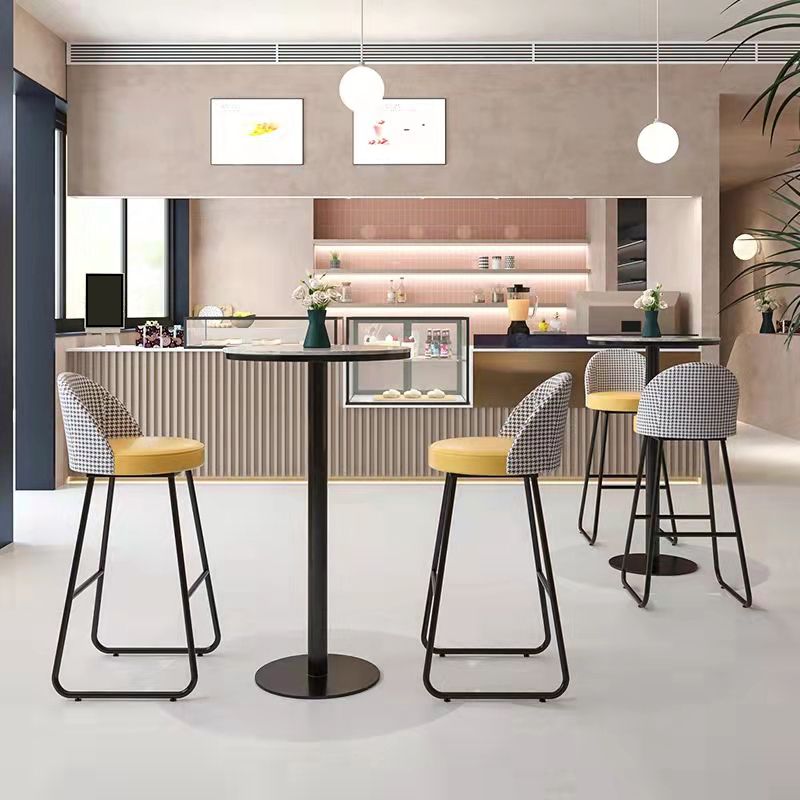 Industrial Leather Counter-height Stool Footrest Shop Dining Stool with Metal Base