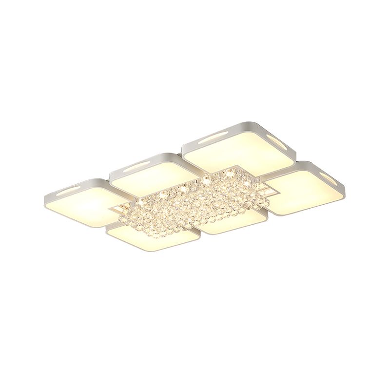 Acrylic Rectangle Flush Mount Ceiling Light Modern White Led Indoor Lighting with Crystal Ball, 23.5"/35.5" W
