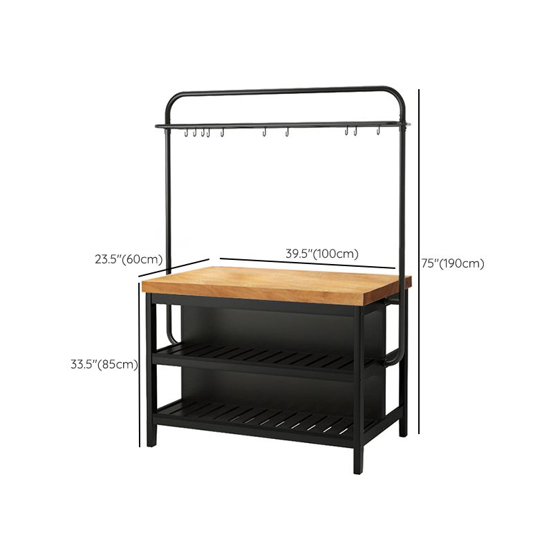 Stationary Industrial Kitchen Island Solid Wood Kitchen Island Table with Shelves