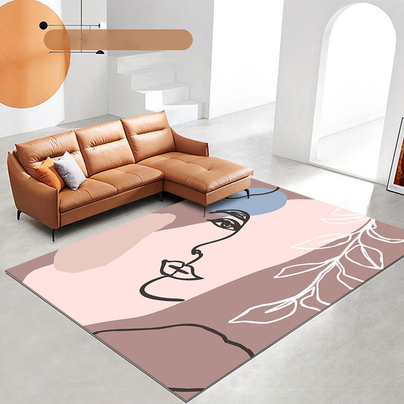 Pink Contemporary Carpet Polyester Color Piece Carpet Washabke Carpet for Living Room