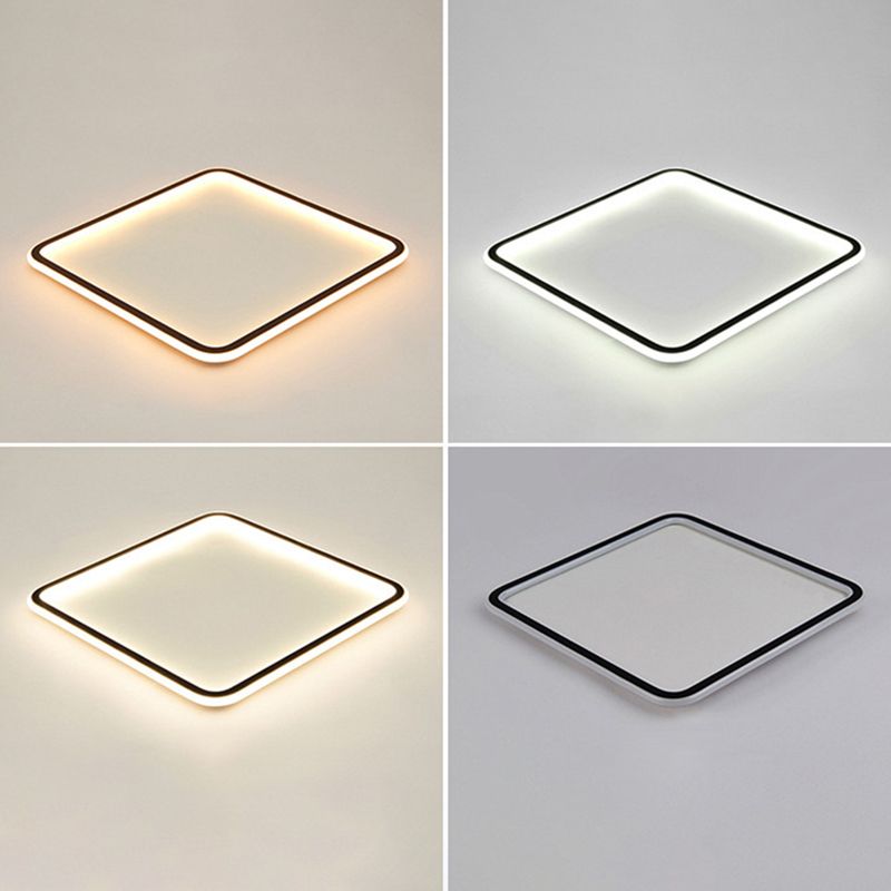 Vierkante Ultradunne LED Flush Mount Lamp Minimalistische Metalen Slaapkamer Flush Mount Plafond Fixture in Zwart
