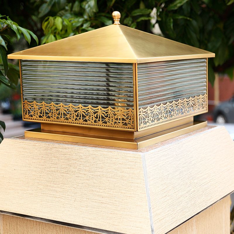 Modern Simple Copper Outdoor Light Square Shape Waterproof Pillar Lamp for Outdoor