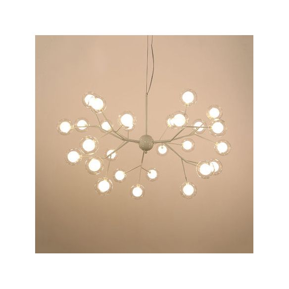 Branching Chandelier Light with Clear Glass Ball Shade Modern Style 9/27 Bulbs Black/White Ceiling Light Fixture