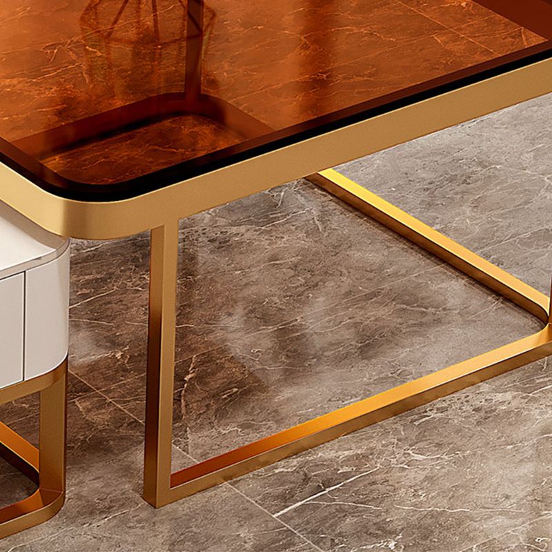 Glam Frame Coffee Table Slate/Glass Top Coffee Cocktail Table with Drawers