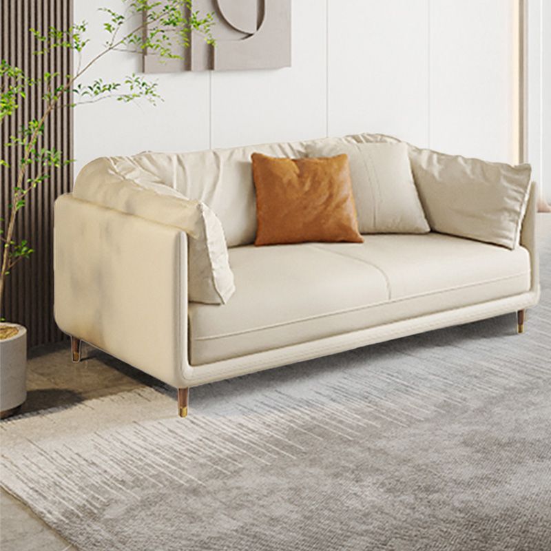 Stationary Genuine Leather Living Room Pillow Top Arm Modern Settee