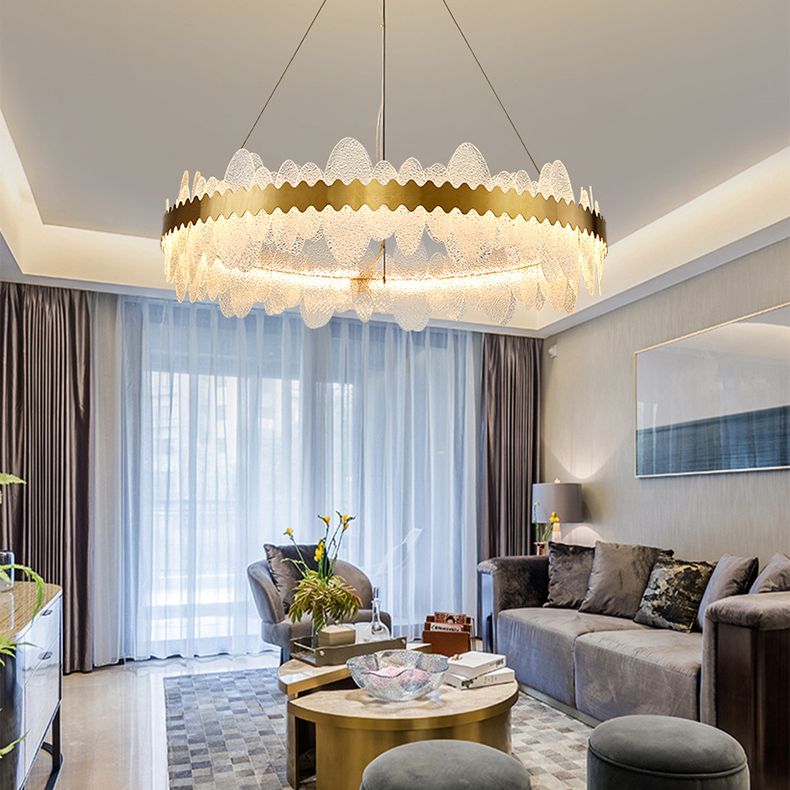 Luz de techo minimalista de vidrio ondulado LED de vidrio ondulado de la sala de estar en oro