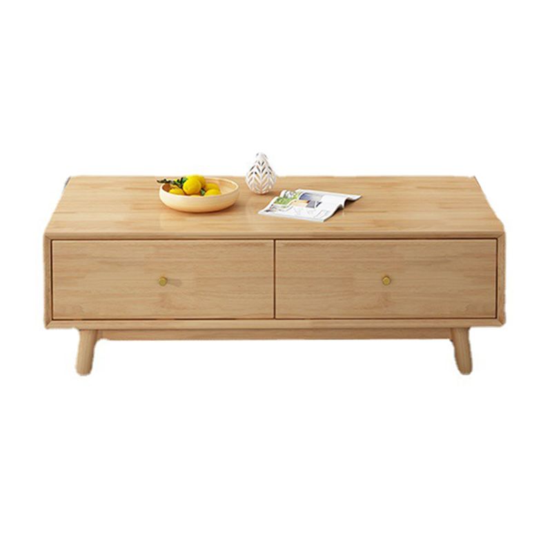 Wooden Coffee Table with 2 Drawers and 4 Wooden Legs in Brone for Living Room