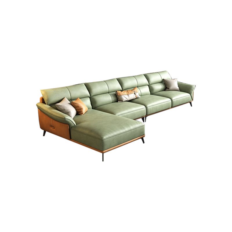 Pillow Arms Sectional Green Modern Faux Leather Living Room Sofa & Chaise