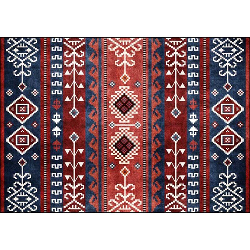 Navy and Red Southwestern Rug Polyester Tribal Pattern Rug Washable Non-Slip Backing Area Rug for Living Room