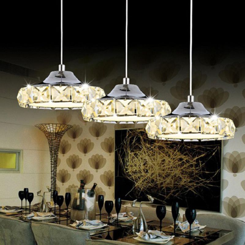 Crystal Disc Suspension Pendant Contemporary Style LED Suspended Lighting Fixture in Silver