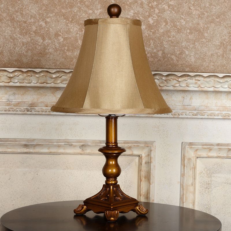 Khaki Flare Nightstand Lamp Traditional Fabric Single-Bulb Family Room Table Light