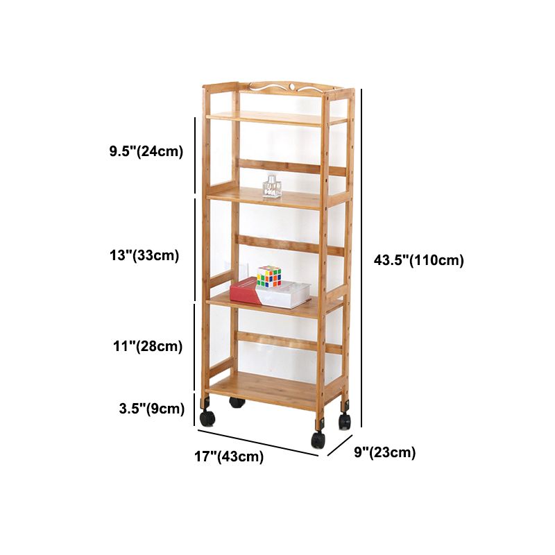 Natural Urban Etagere Bookshelf Manufactured Wood Bookcase with Caster Wheels