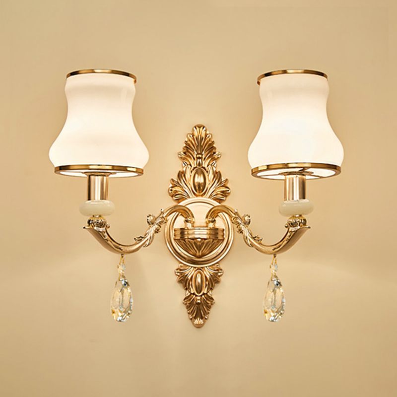 Bloemen Cream Glass Wand Licht Paksel Vintage woonkamer Muur gemonteerde lamp in goud