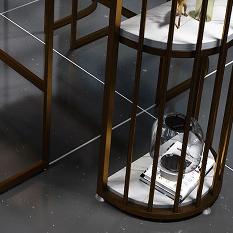 White Sintered Stone Bar Table Metal Base Dining Table with Storage Shelves