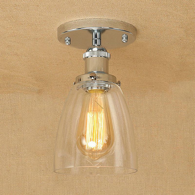 Luminaires de plafond à une ampoule, cône industriel en verre transparent, éclairage semi-encastré en argent/laiton/rouille