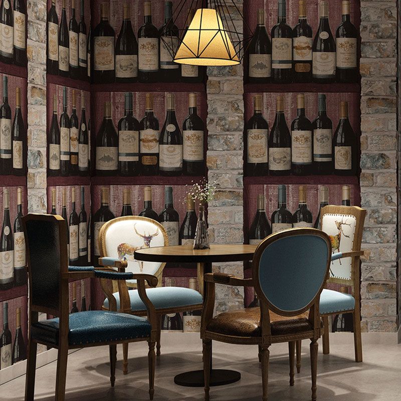 Classic Wine Bottle Wall Decor Moisture-Resistant Non-Pasted Wallpaper Roll, 20.5-inch x 33-foot