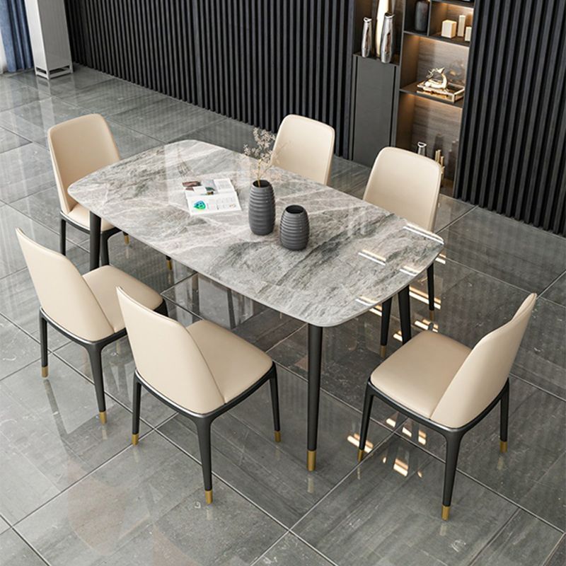 Industrial Dining Rectangle Table Sintered Stone Table with Metal Legs for Home