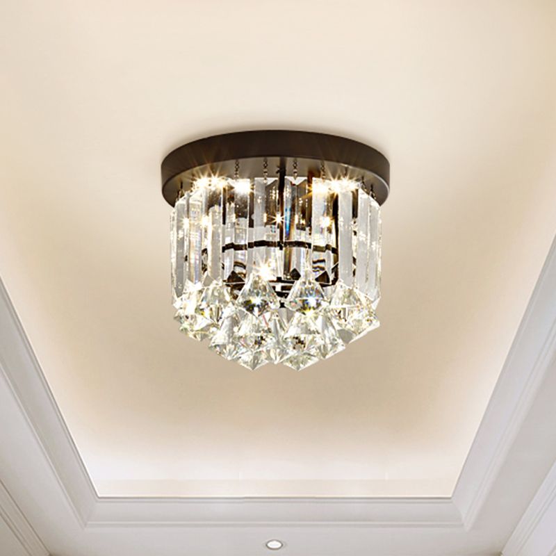 Minimalist LED Flushmount Lighting Black Cascade Ceiling Mounted Fixture with Crystal Prisms Shade in Warm/White Light