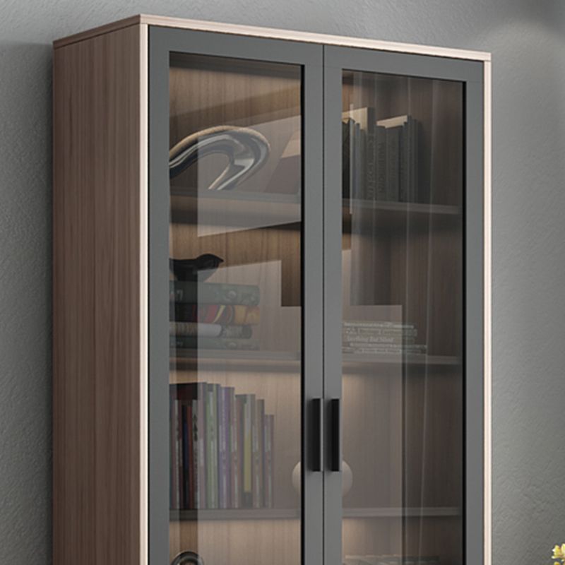 Modern Wooden Bookcase Glass Doors Closed Storage Bookshelf for Home