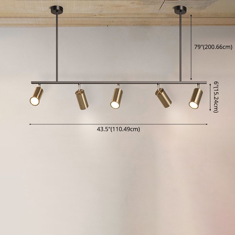 Modern Isola illuminazione cilindro lampadario isola metallo 5 illuminazione dell'isola in oro e nero