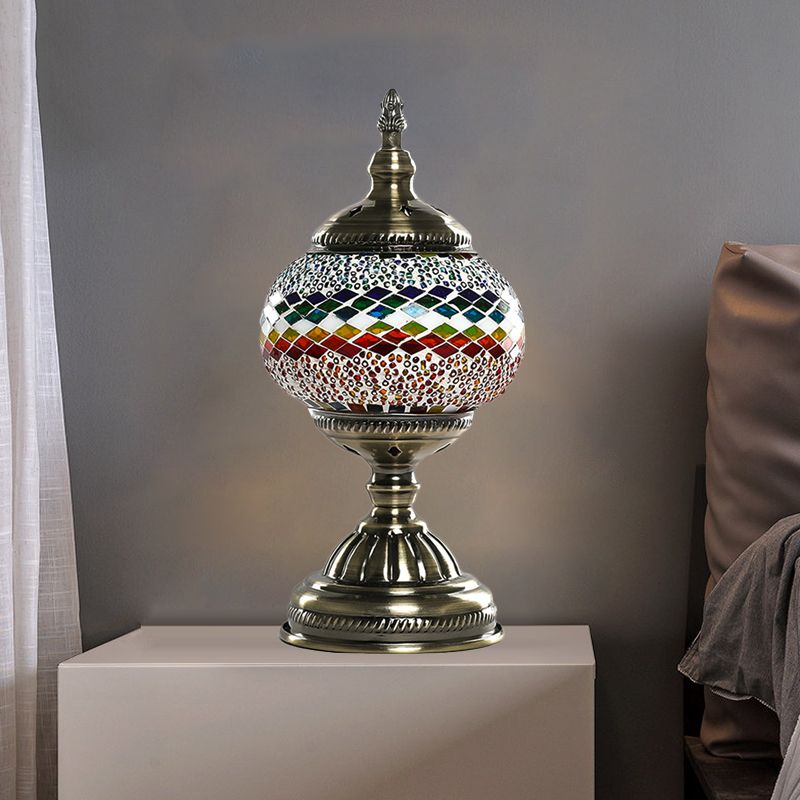 1 Light Night Light Mediterranean Global Orange/Red and Blue Stained Glass Table Lamp for Bedroom