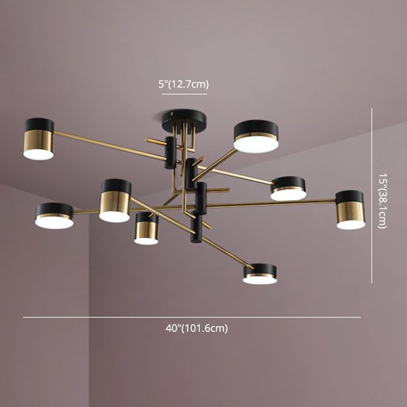 Moderno lampadario a sospensione radiale in metallo Luce a tamburo Sospensione LED Sospensione in nero per soggiorno