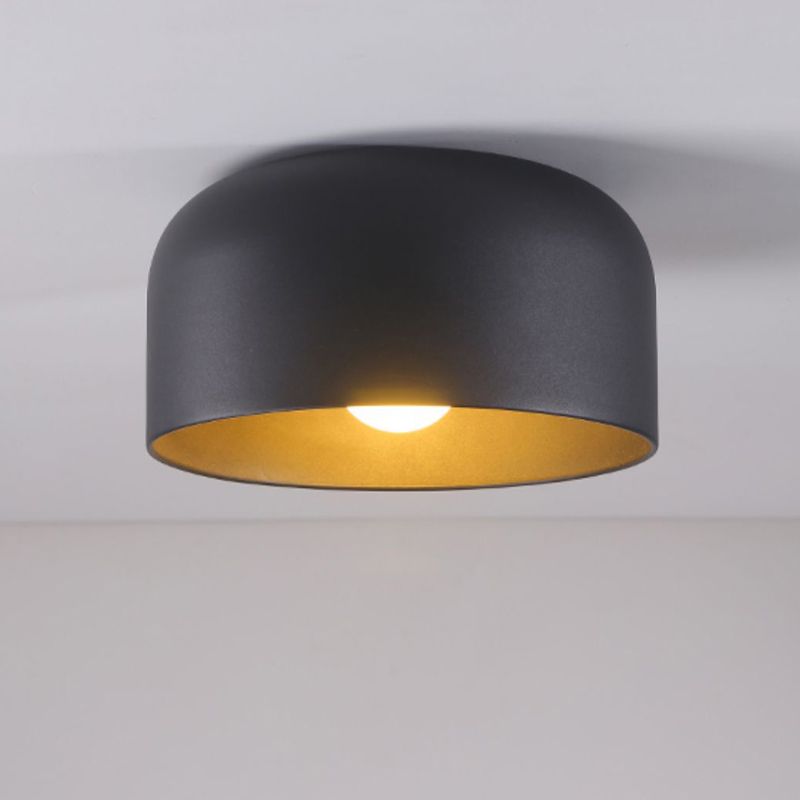 Dome / Cone 1 - Light Flush Mount in Black / White Finish Iron Modern Flush