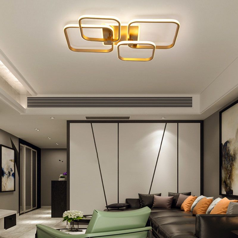 Modern Minimalist LED Semi Flush Mount Square Acrylic Ceiling Light in Gold