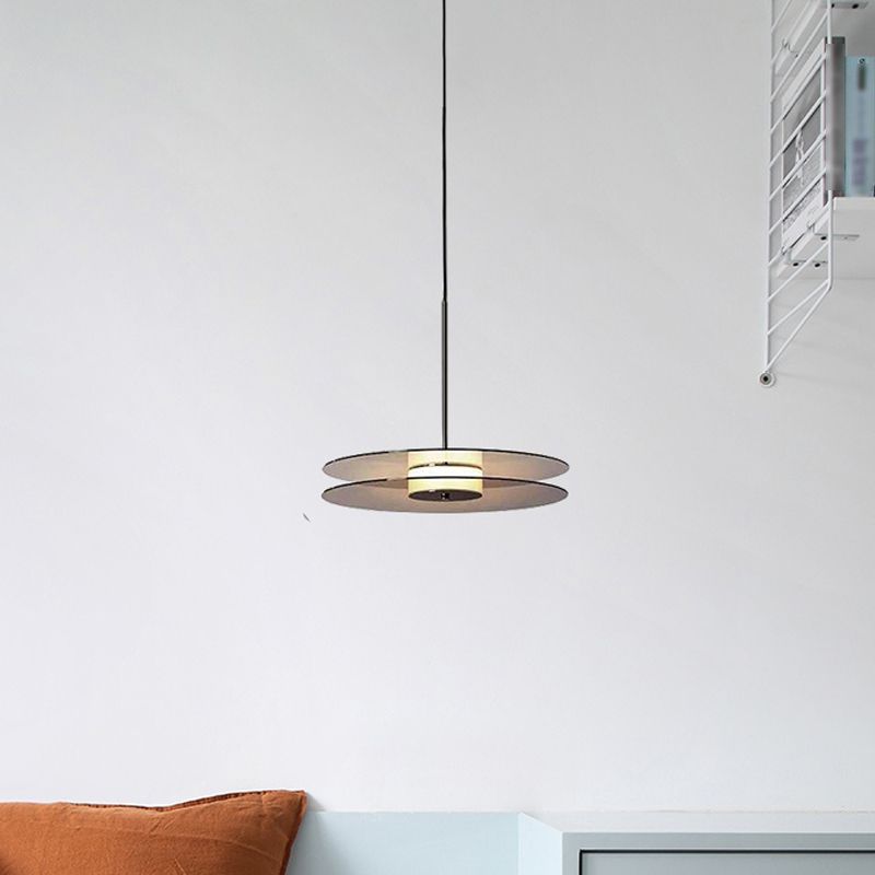 Modern Creative LED Pendant Light Wrought Iron Circular Hanging Lamp with Glass Shade