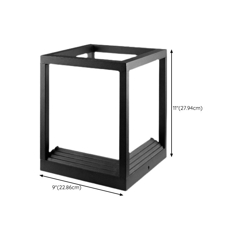 Metal Rectangular Shape Outdoor Lights Modern 1 Light Waterproof Pillar Lamp in Black