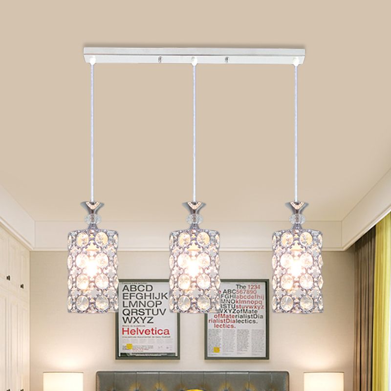 3 lichten Restaurant Hangende plafondlamp Moderne zilveren cluster hanger met cilinder kristal ingelegde schaduw