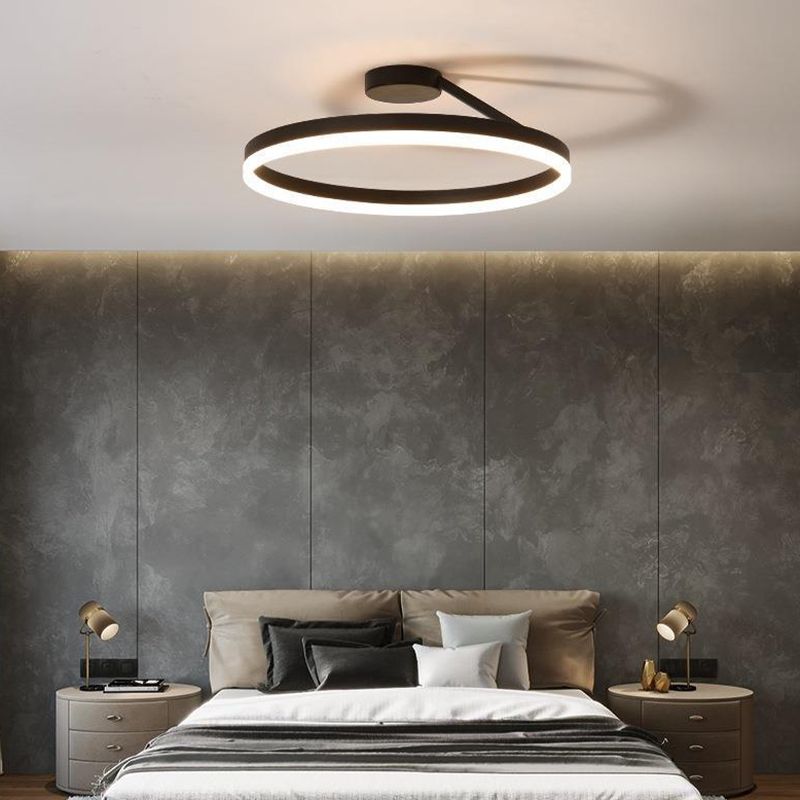 Metal Round Shape Flush Mount Light Modern-Style 1 Light Flush Ceiling Light in Black