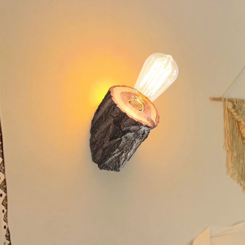 Wood Chamfered Tube Sconce Lighting Farmhouse 1 Bulb Corridor Wall Lamp Fixture in Beige