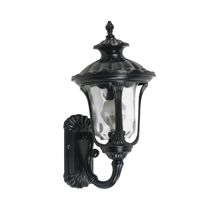 Rustic Urn Wall Light Sconce 1-Head Aluminum Wall Mount Lamp in Black/Bronze with Water Glass Shade for Corridor