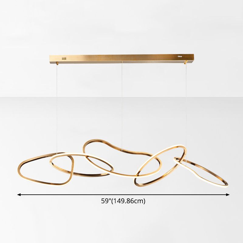 Metal 5-Ring Island Lighting Minimalist Golden LED Hanging Light for Dinning Room