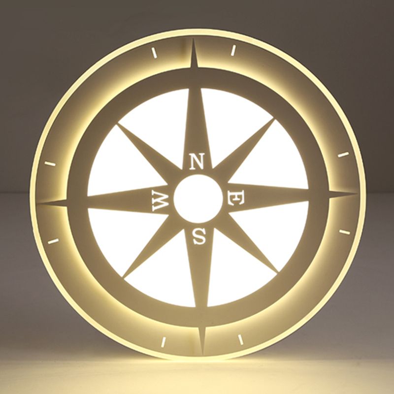 White Compass Flushmount Light Creative Acrylic Ceiling Fixture for Nursing Room