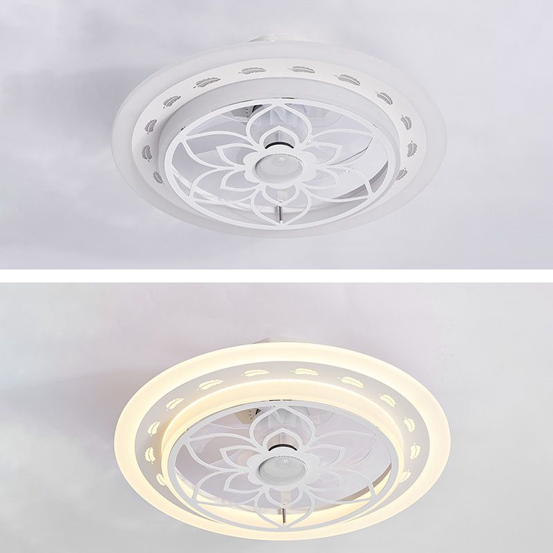 Smart Bluetooth Music Runde Lüfterlampe Minimalistische Acrylschlafzimmer halb Flush Licht in Weiß