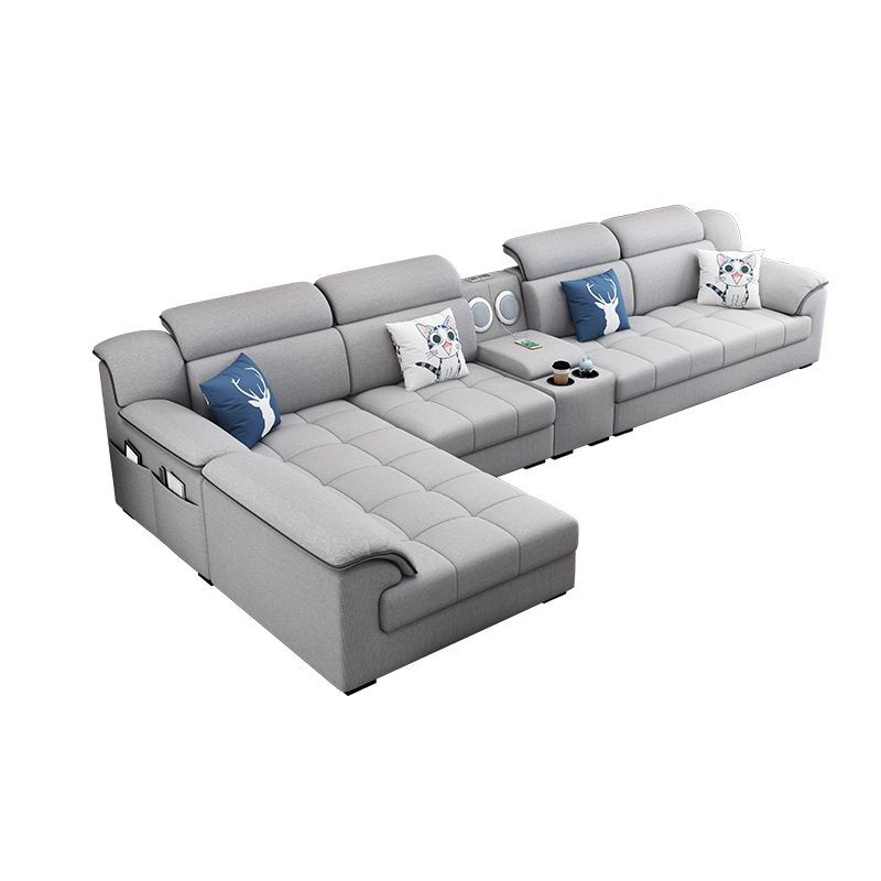 Modern Fabric Sofa in Grey Pillow Top Arm Sofa with Bolster Pillows